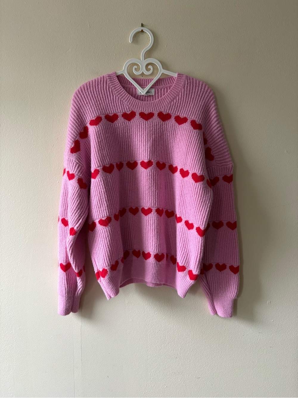 &merci Pink Red Knit Ribbed Knit Sweater - Size M